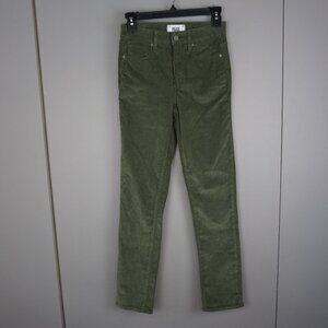 New Paige Hoxton Slim High Rise Velvet Corduroy Pants in Green Island sz 24